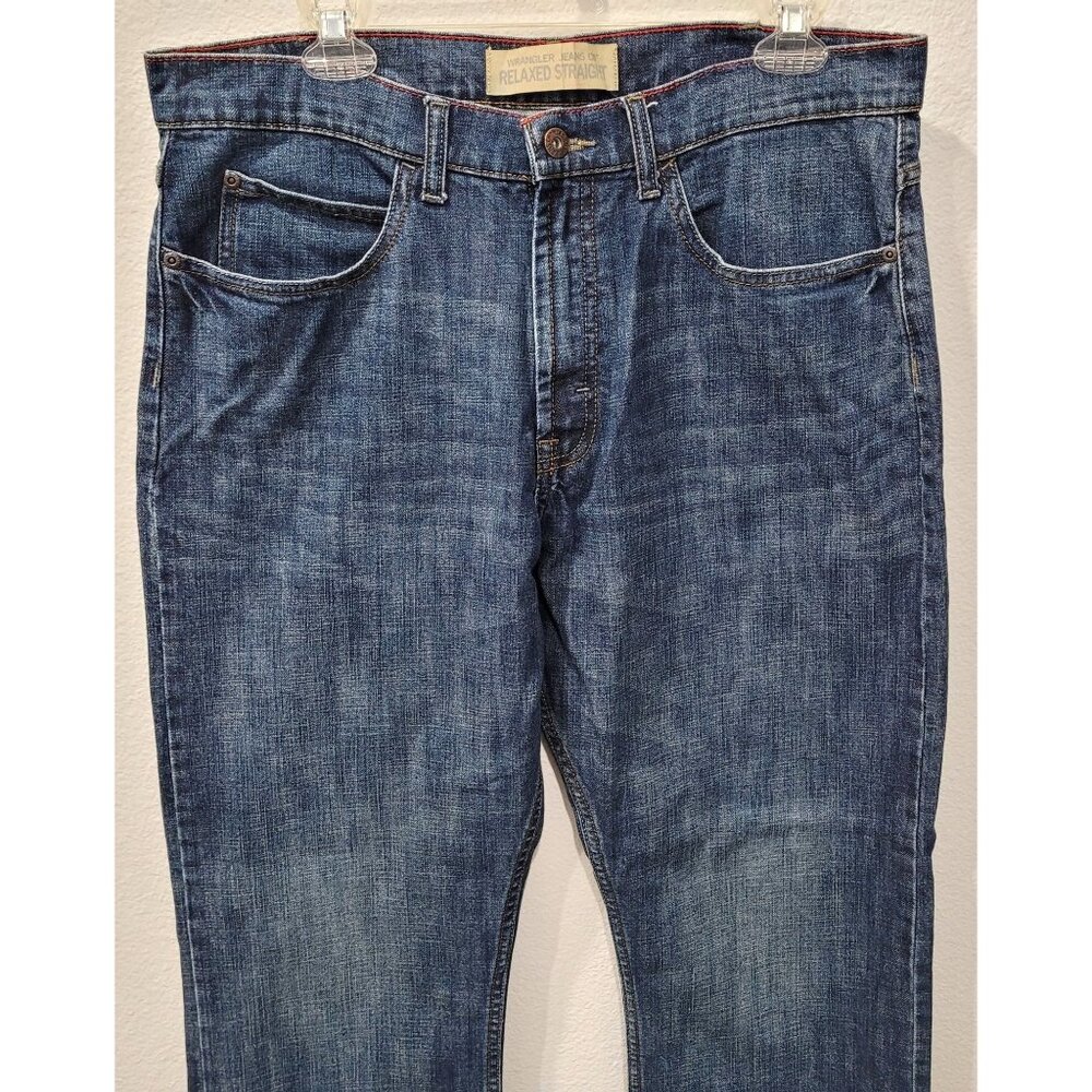 Mens Wrangler Relaxed Straight Fit Blue Denim Jeans Size 34 X 30 - Picture 2 of 9